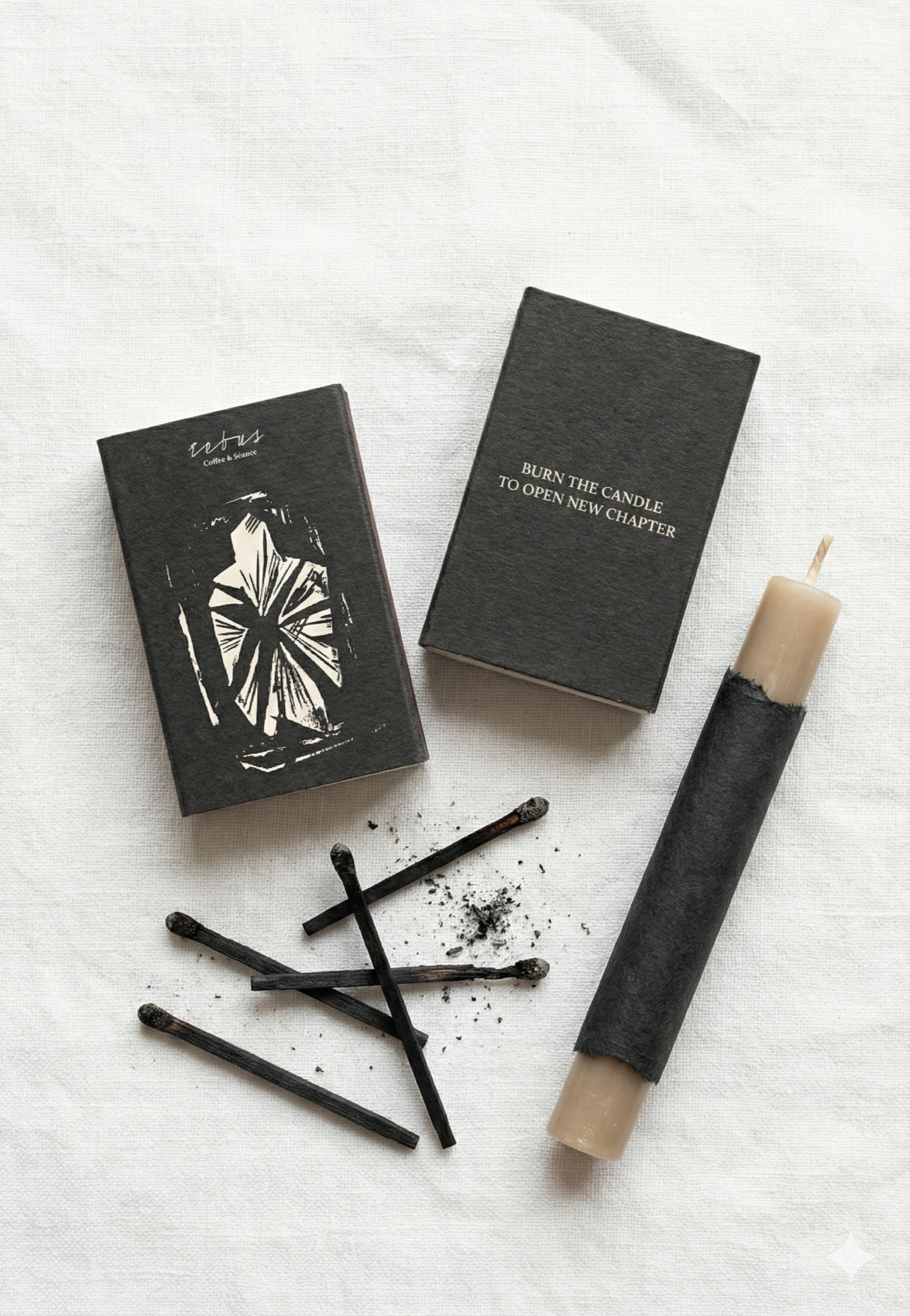 Rebus branded matchbox and candle reading: burn the candle to open new chapter